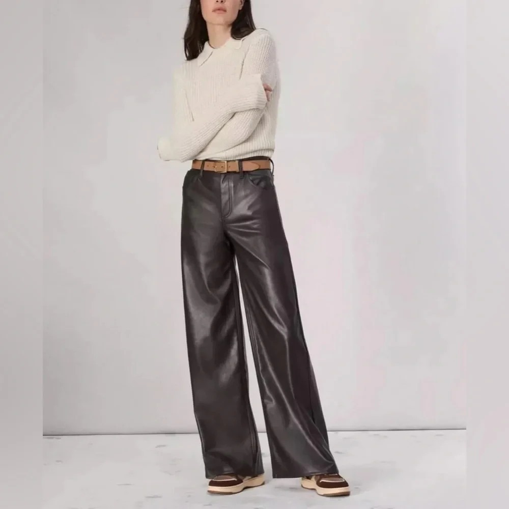 Rag & Bone Sofie‎ Faux Leather Wide Leg Pant Size 31 Brown